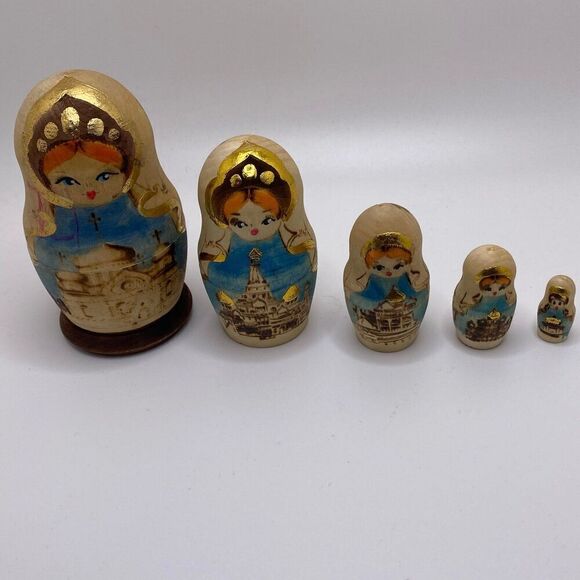 Rare Vintage Russian Matryoshka Nesting Doll Hand Crafted 5 Dolls - Picture 2 of 11